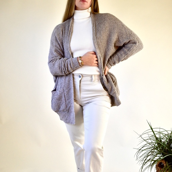 Beige Knit Oversized Cardigan with Pockets - Picture 2 of 4